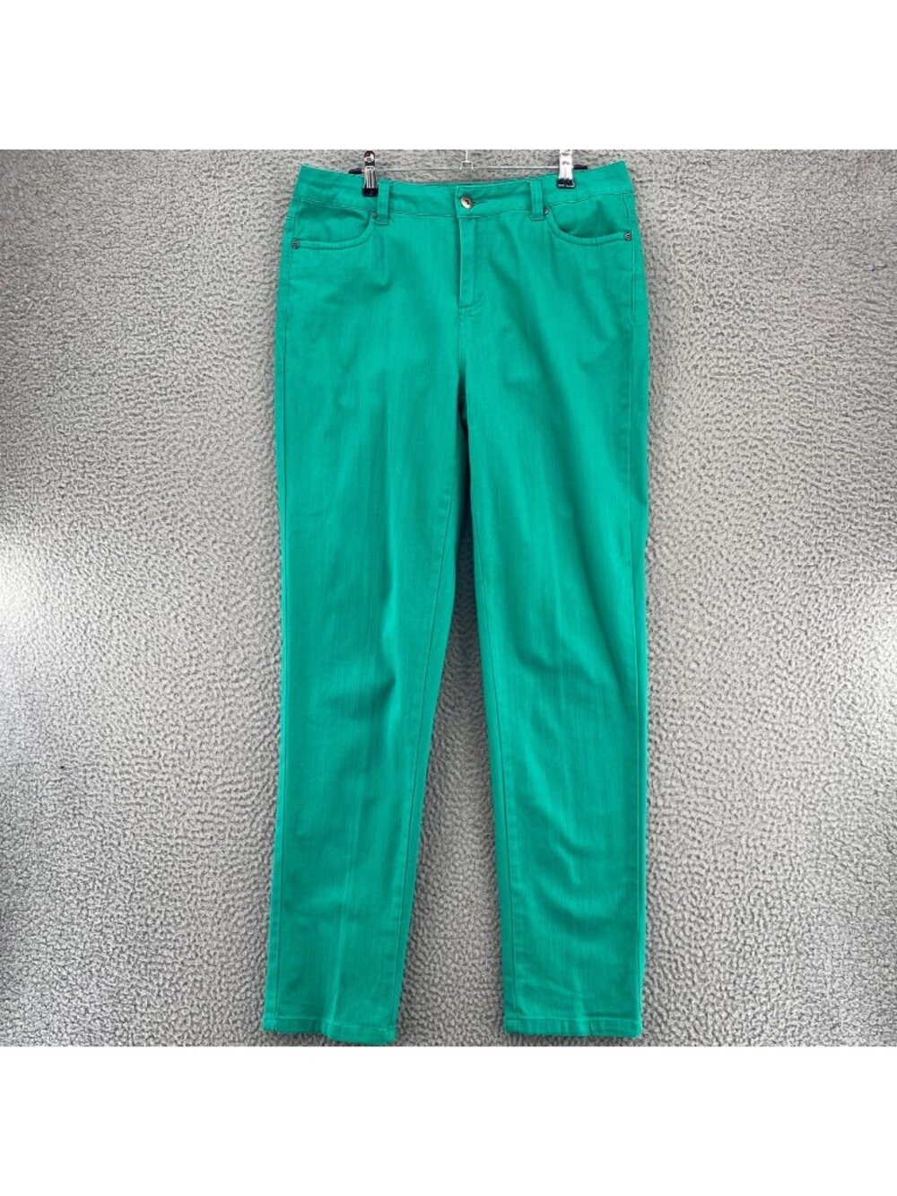 Multiples Jeans 10 Green Denim Stretch Tapered Leg Tonal Pinstripe Pocket Casual